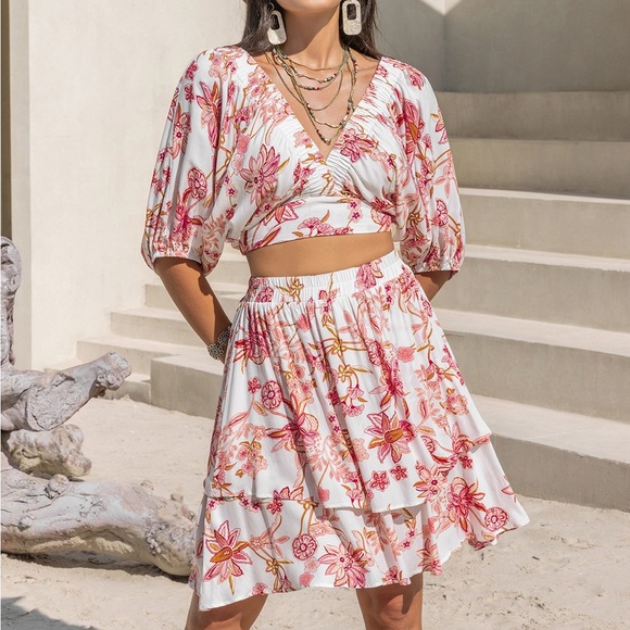 Two-piece Set Half Sleeve Top and Skirt Set - Picture 6 of 8